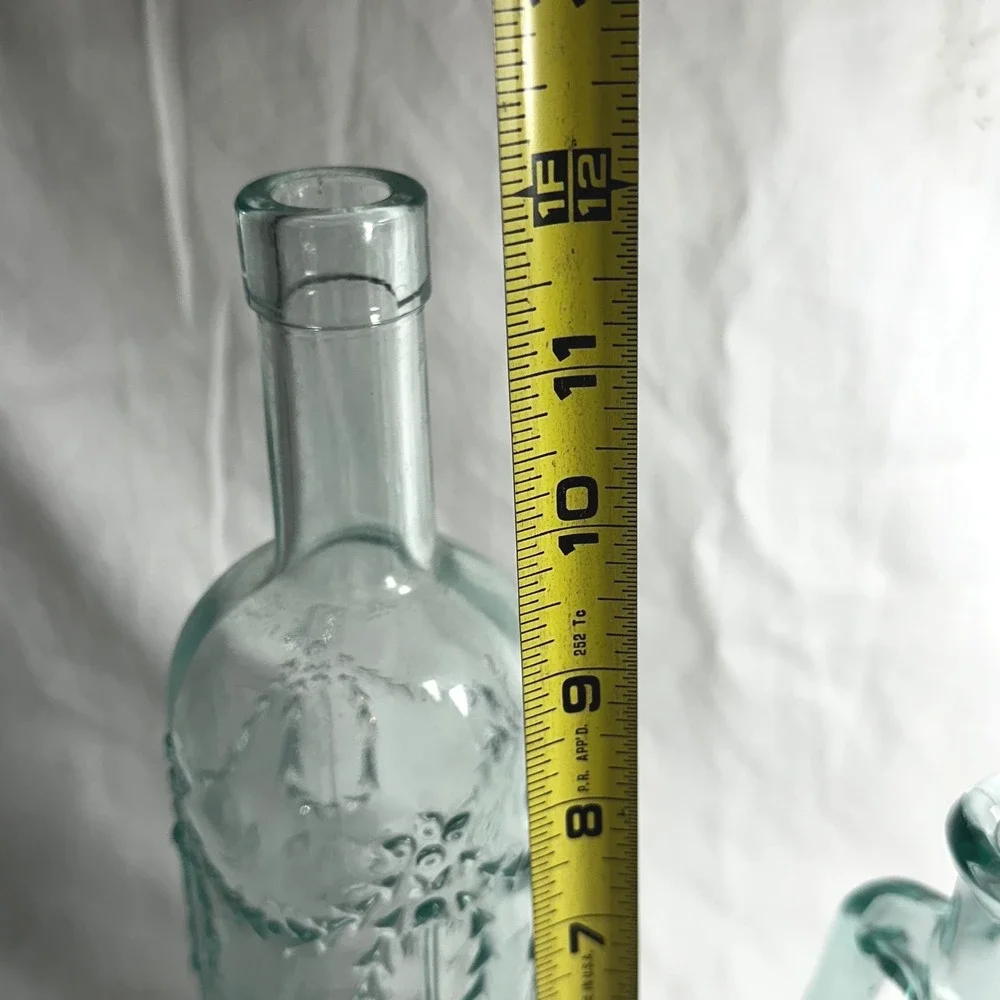 Recycled Glass Bottle Set AquaGreen Excellent Embossed Farmhouse Rustic Cottage